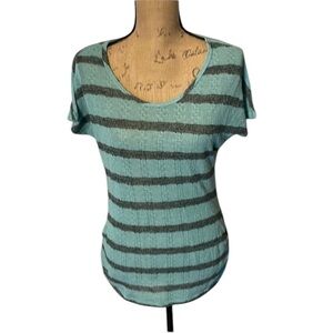 Maurices black & blue semi-sheer striped top with keyhole back.